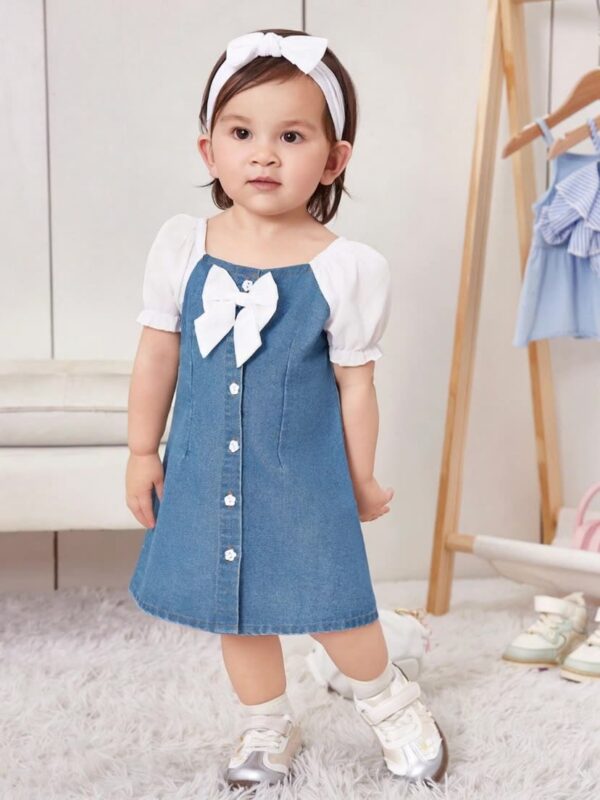 Girls' Casual Summer Slim-Fit Denim-Style Dress – Charming French-Inspired Design for Everyday Play
