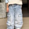 2025 New Korean-Style Boys' Loose Fit Vintage Denim Cargo Pants – Streetwear-Inspired Comfort for Trendy Toddlers
