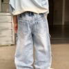 2025 New Korean-Style Boys' Loose Fit Vintage Denim Cargo Pants – Streetwear-Inspired Comfort for Trendy Toddlers