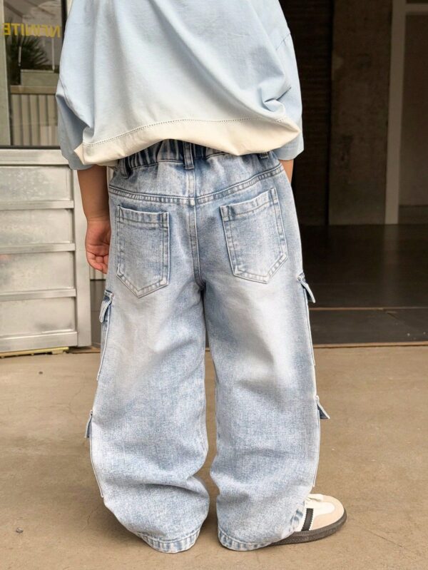 2025 New Korean-Style Boys' Loose Fit Vintage Denim Cargo Pants – Streetwear-Inspired Comfort for Trendy Toddlers