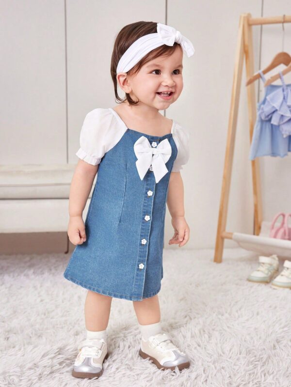 Girls' Casual Summer Slim-Fit Denim-Style Dress – Charming French-Inspired Design for Everyday Play
