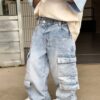 2025 New Korean-Style Boys' Loose Fit Vintage Denim Cargo Pants – Streetwear-Inspired Comfort for Trendy Toddlers