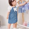 Girls' Casual Summer Slim-Fit Denim-Style Dress – Charming French-Inspired Design for Everyday Play