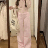 5a5a3b21-77da-4a6e-b5fc-63277bf59fc3 Pink High-Waist Wide-Leg Pants — Soft Draped Comfort Fit