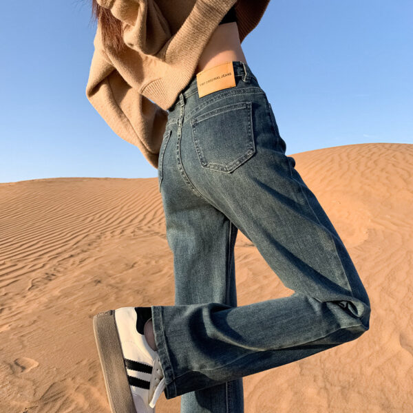 Washed Denim Wide-Leg Fabric — Slimming High-Waist Structure