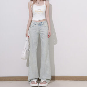 SKU-01-浅蓝-长裤 Washed Denim Low-Rise Flare Jeans — Fluid Drape & Relaxed Fit