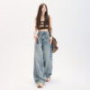 SKU-01-浅蓝-长裤 Light Wash High-Waist Wide Leg Denim Pants — Slimming Draped Fit