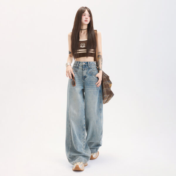 SKU-01-浅蓝-长裤 Light Wash High-Waist Wide Leg Denim Pants — Slimming Draped Fit