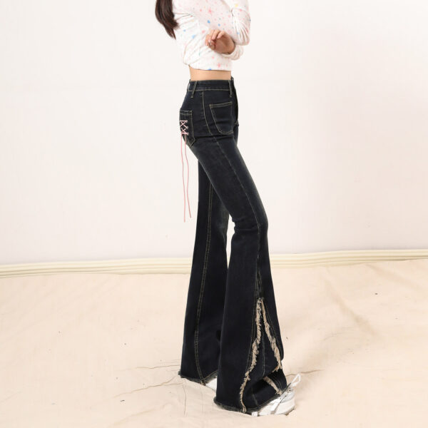 SKU-02-复古蓝 Blue High-Waist Raw-Hem Flared Denim Pants — Stretch Slim Fit Retro Style