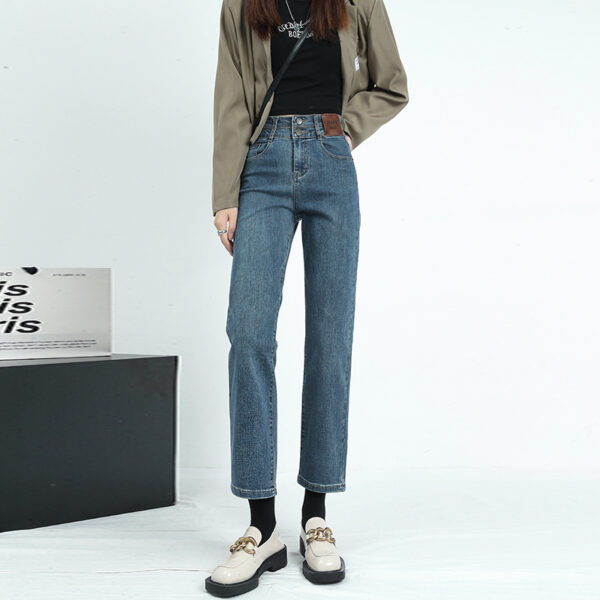 Black Fleece-Lined Slim Straight Denim Pants — Petite Fit & Winter Warmth