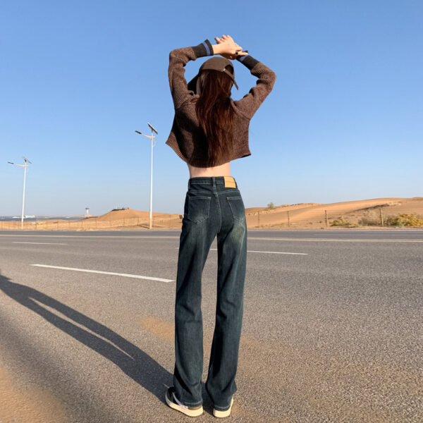 Washed Denim Wide-Leg Fabric — Slimming High-Waist Structure