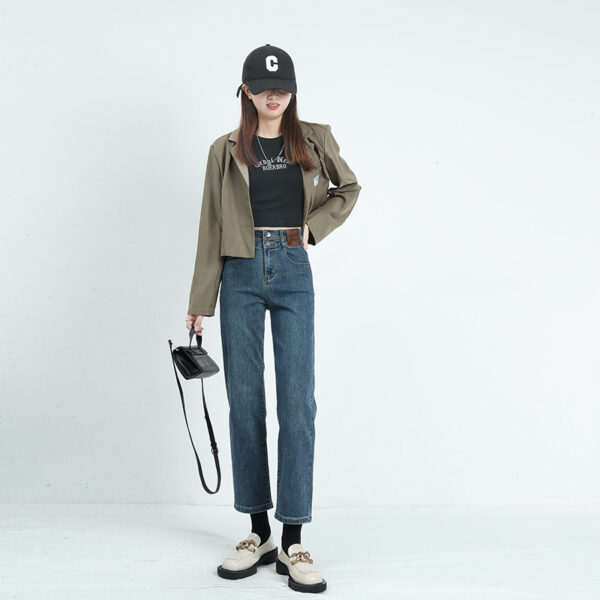 Black Fleece-Lined Slim Straight Denim Pants — Petite Fit & Winter Warmth