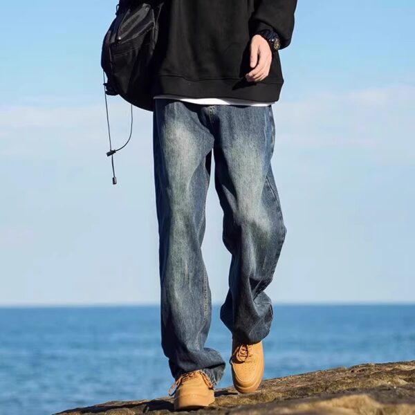 Vintage Washed Distressed Denim — Retro Straight-Leg High-Street Jeans