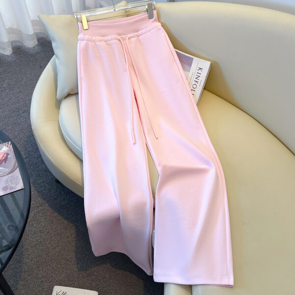 SKU-07-粉色-长裤 Pink High-Waist Wide-Leg Pants — Soft Draped Comfort Fit