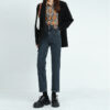 Black Fleece-Lined Slim Straight Denim Pants — Petite Fit & Winter Warmth