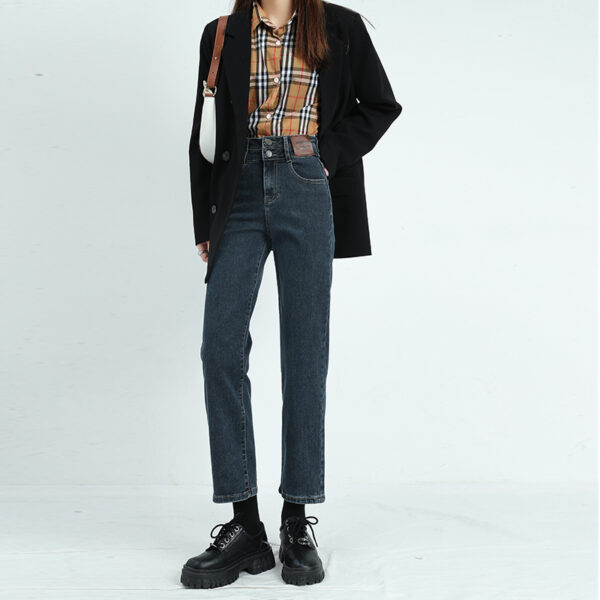 Black Fleece-Lined Slim Straight Denim Pants — Petite Fit & Winter Warmth