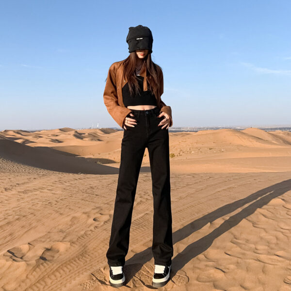 Washed Denim Wide-Leg Fabric — Slimming High-Waist Structure