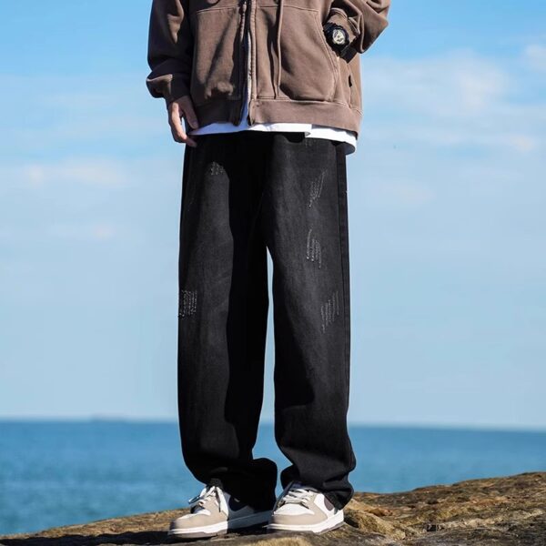 Vintage Washed Distressed Denim — Retro Straight-Leg High-Street Jeans