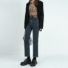 Black Fleece-Lined Slim Straight Denim Pants — Petite Fit & Winter Warmth