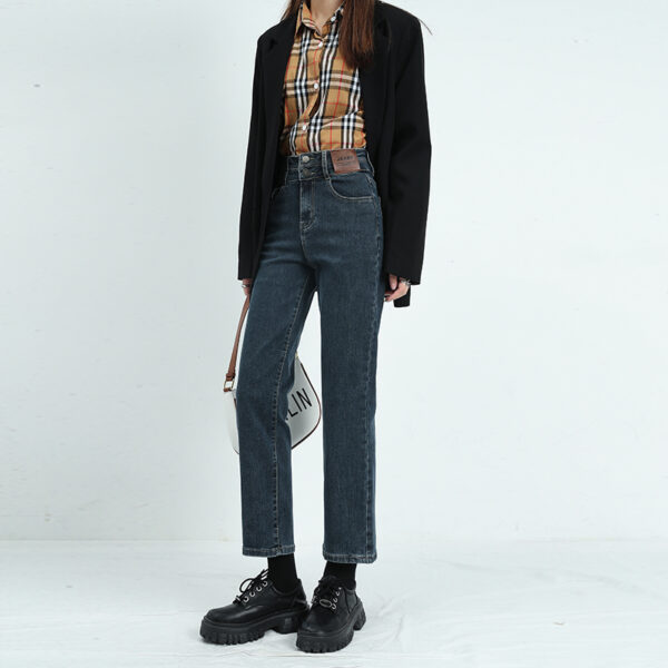 Black Fleece-Lined Slim Straight Denim Pants — Petite Fit & Winter Warmth