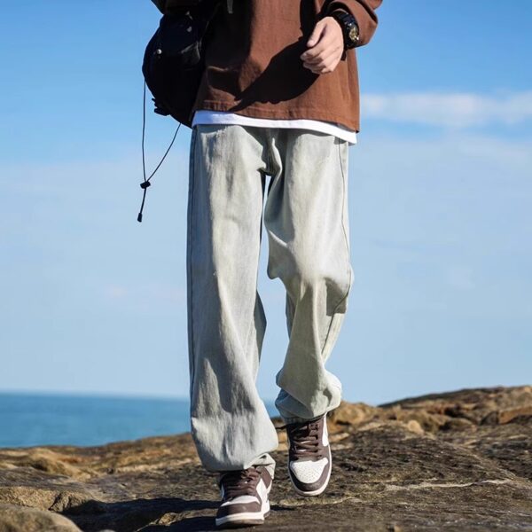 Vintage Washed Distressed Denim — Retro Straight-Leg High-Street Jeans