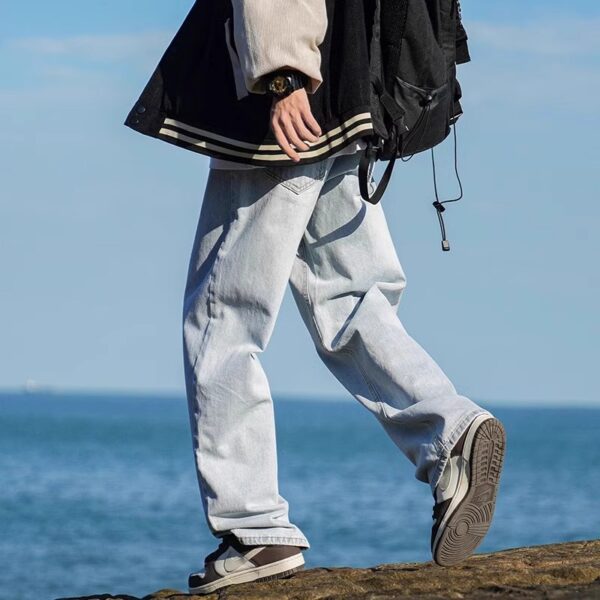 Vintage Washed Distressed Denim — Retro Straight-Leg High-Street Jeans