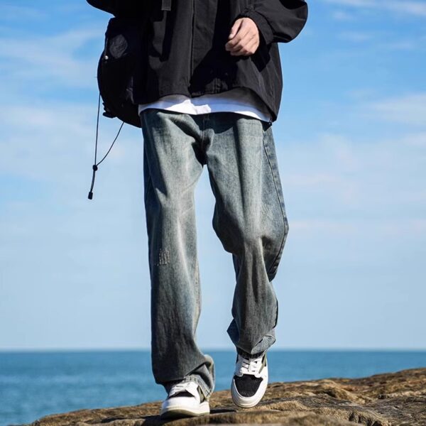 Vintage Washed Distressed Denim — Retro Straight-Leg High-Street Jeans