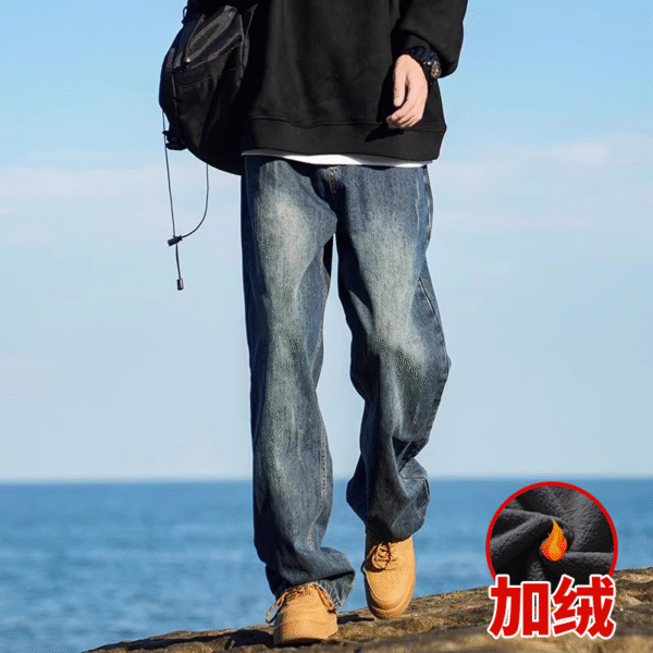 Vintage Washed Distressed Denim — Retro Straight-Leg High-Street Jeans