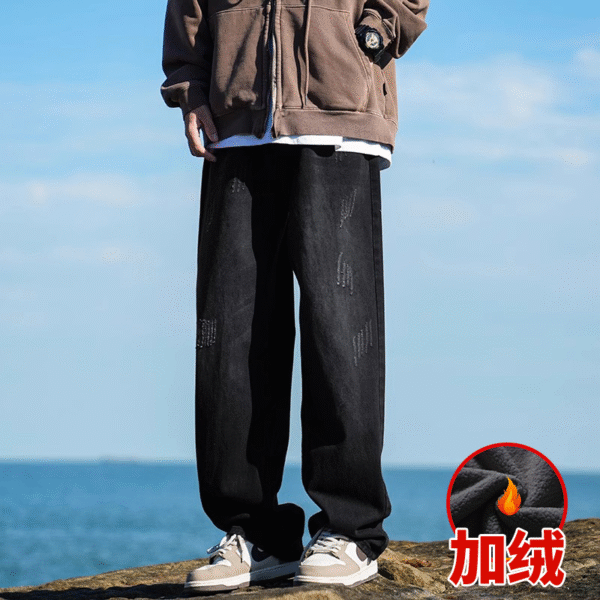 Vintage Washed Distressed Denim — Retro Straight-Leg High-Street Jeans