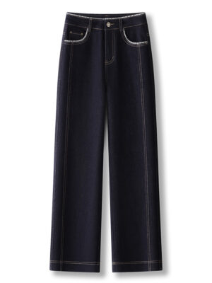 主图-01 High-Waist Slim Straight Denim Pants — Vintage Narrow-Leg Cropped Fit