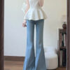 Light Blue Stretch Flared Denim Pants — High-Waist Slim Fit for Autumn Wear