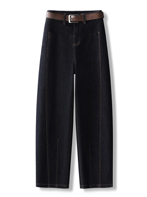 主图-01 Vintage Denim Blue Curved-Leg Jeans — Relaxed Fit Slimming Banana Pants