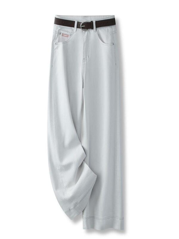 High-Waist Washed Denim Straight-Leg Pants — Slimming for Pear-Shaped Body