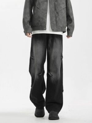 Washed Fleece-Lined Denim Pants — Loose Straight American Street Style