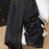 主图-01 High-Waist Wide-Leg Denim Pants — Loose Straight Fit, Washed Finish