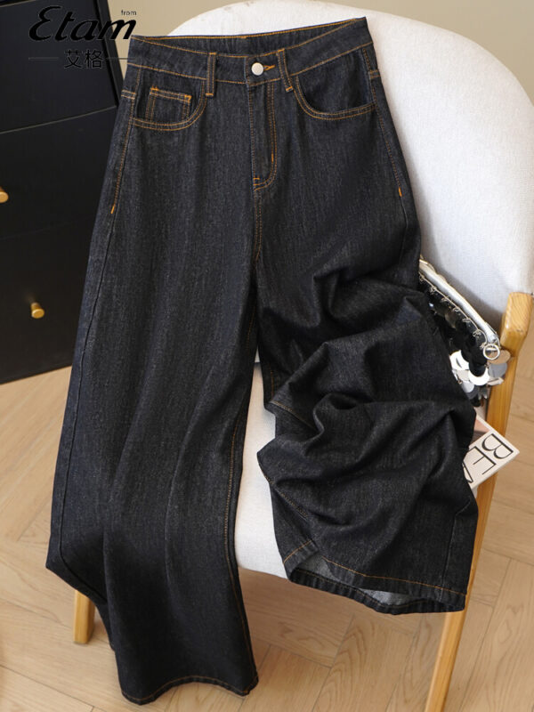 主图-01 High-Waist Wide-Leg Denim Pants — Loose Straight Fit, Washed Finish