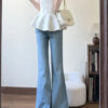 Light Blue Stretch Flared Denim Pants — High-Waist Slim Fit for Autumn Wear