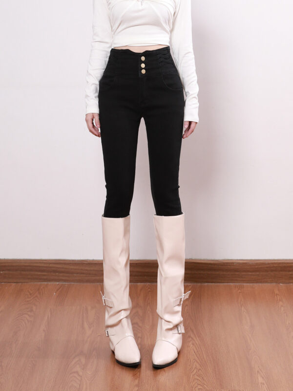 主图-02 Black High-Waist Skinny Denim Pants — Slimming Ankle-Length Fit