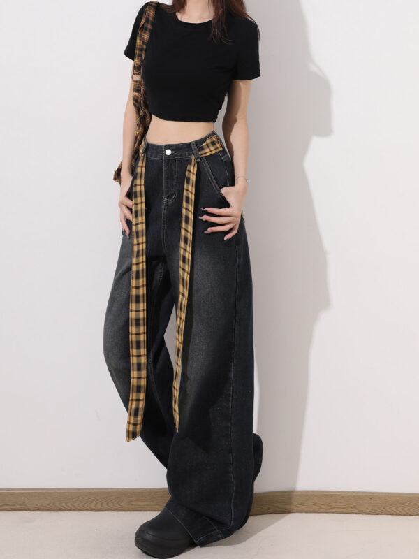 Washed Denim Wide-Leg Pants — High-Waist Slimming American Retro Fit