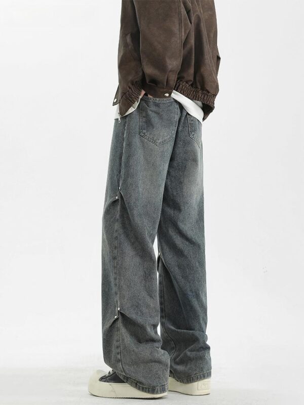 Washed Fleece-Lined Denim Pants — Loose Straight American Street Style