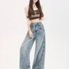 主图-02 Light Wash High-Waist Wide Leg Denim Pants — Slimming Draped Fit