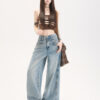 主图-03 Light Wash High-Waist Wide Leg Denim Pants — Slimming Draped Fit