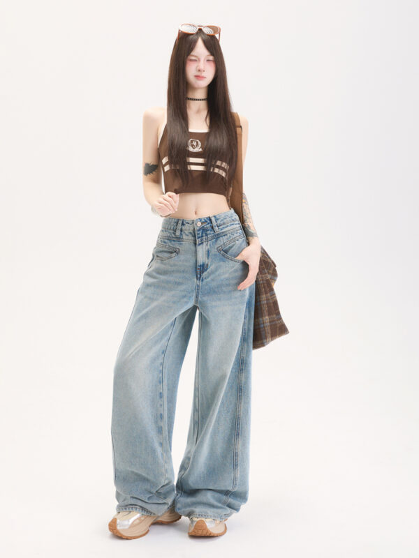 主图-03 Light Wash High-Waist Wide Leg Denim Pants — Slimming Draped Fit