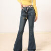 Vintage Mid-Rise Flared Denim Pants — Slim Fit with Turn-Up Hem
