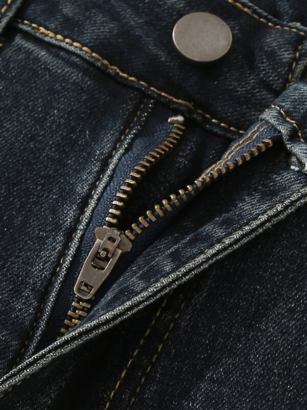 主图-03 Retro Dark Blue Micro-Flare Denim Fabric — Sculpting Fit & Vintage Wash