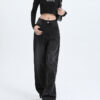 Washed Thermal Fleece Denim — High-Waist Wide-Leg Winter Pants