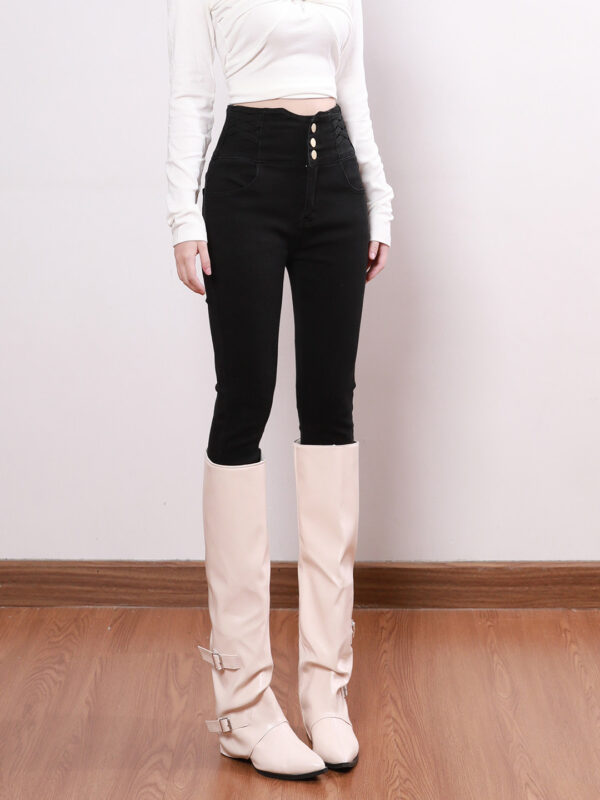 主图-03 Black High-Waist Skinny Denim Pants — Slimming Ankle-Length Fit