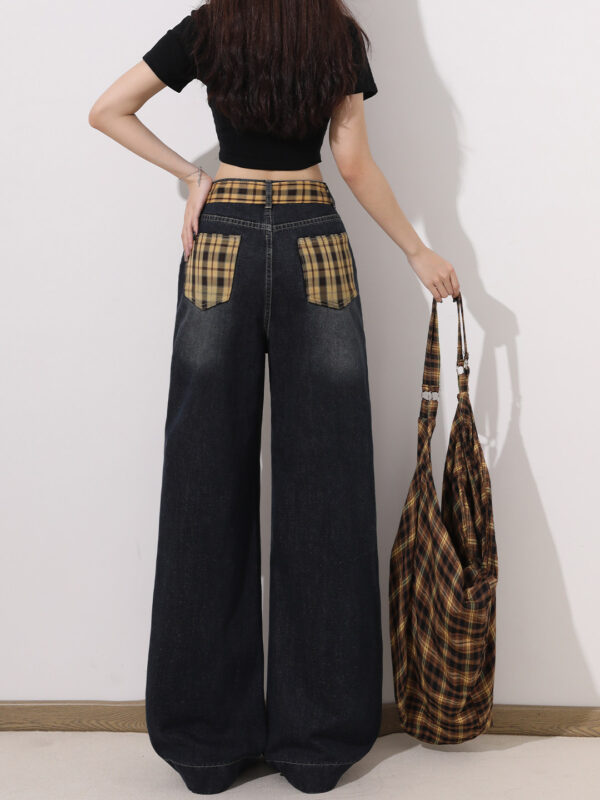 Washed Denim Wide-Leg Pants — High-Waist Slimming American Retro Fit