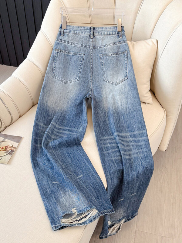 主图-03 Washed Denim Distressed Wide-Leg Pants Fabric — Draped & Durable Streetwear Look