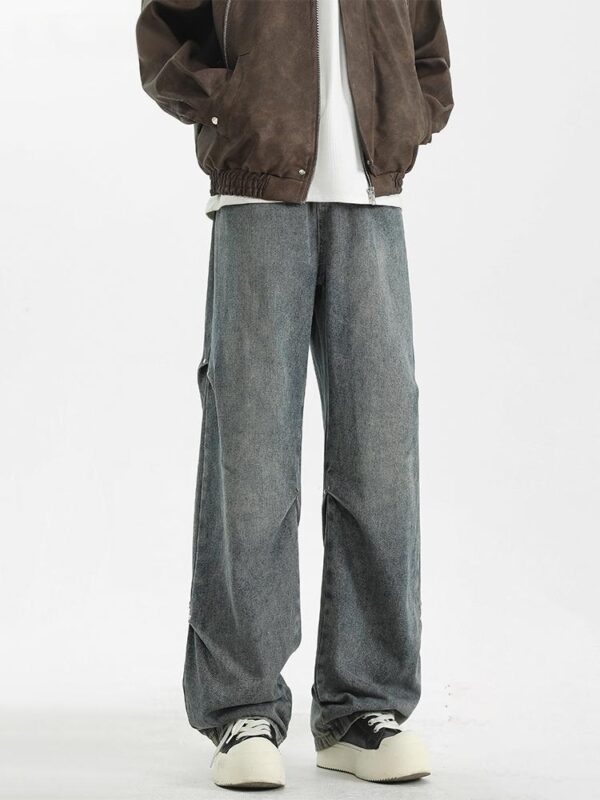 Washed Fleece-Lined Denim Pants — Loose Straight American Street Style
